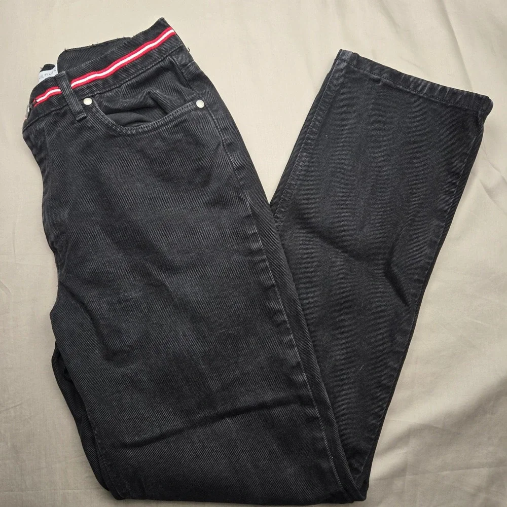 Tommy Hilfiger Jeans Womens Black Straight Leg Striped Waistband Denim High Rise